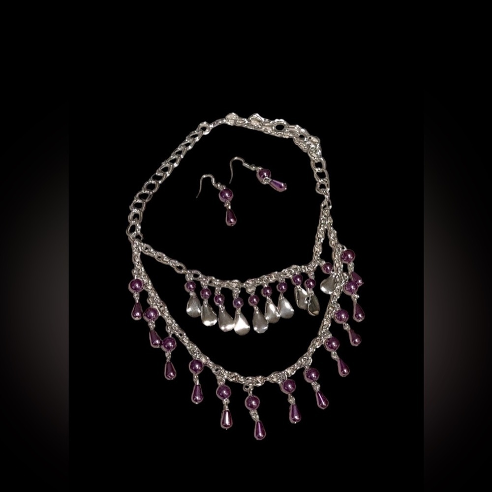 🆕Purple waterfall drop necklace and earring combo.🆕
